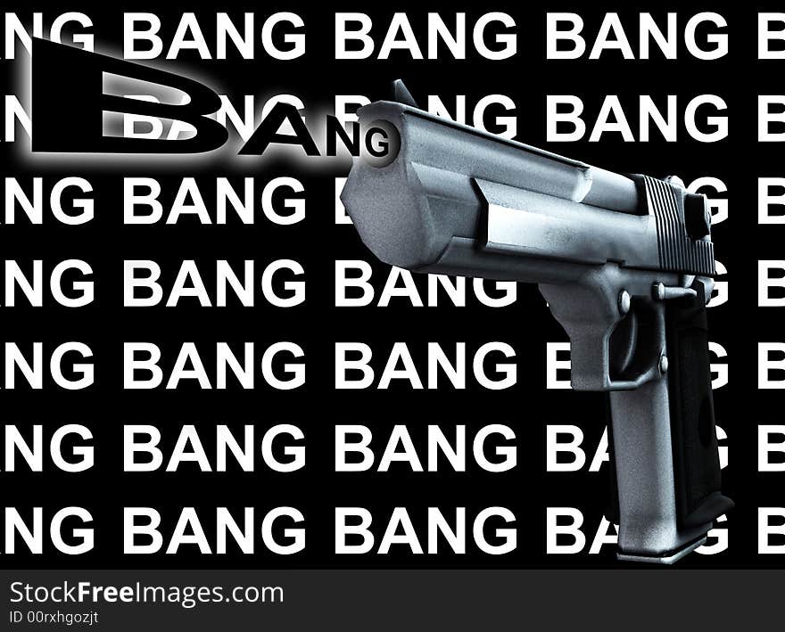 An image of a gun, a good concept for criminal concepts. The bang represents the noise of a gun firing. An image of a gun, a good concept for criminal concepts. The bang represents the noise of a gun firing.