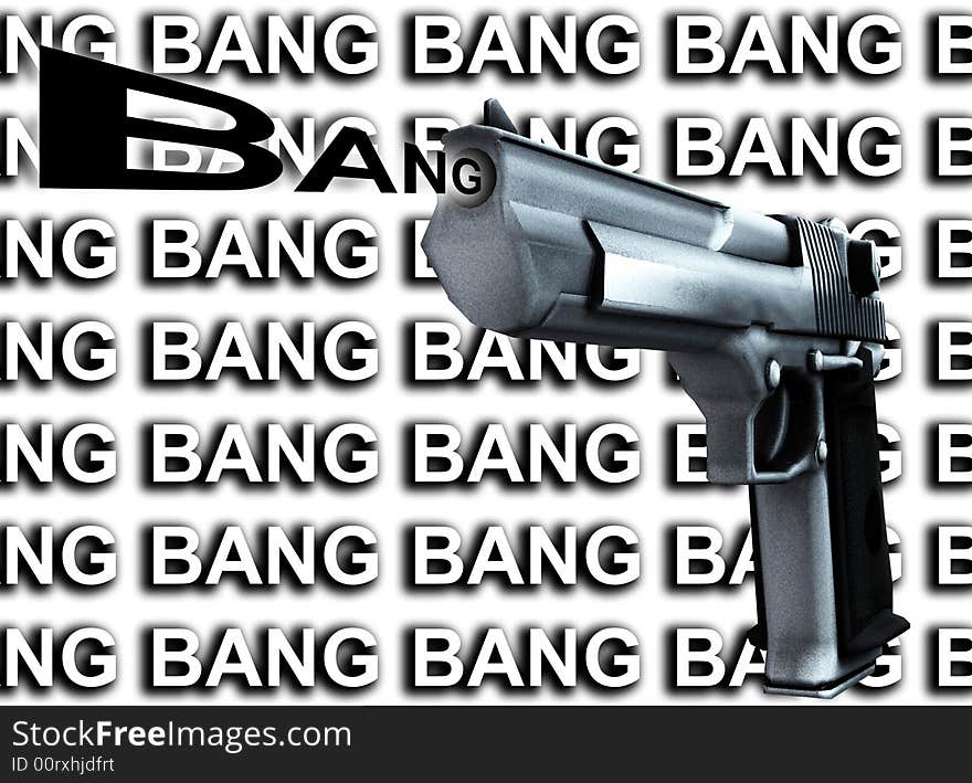 An image of a gun, a good concept for criminal concepts. The bang represents the noise of a gun firing. An image of a gun, a good concept for criminal concepts. The bang represents the noise of a gun firing.