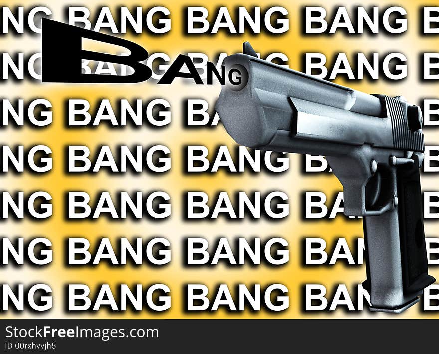 An image of a gun, a good concept for criminal concepts. The bang represents the noise of a gun firing. An image of a gun, a good concept for criminal concepts. The bang represents the noise of a gun firing.