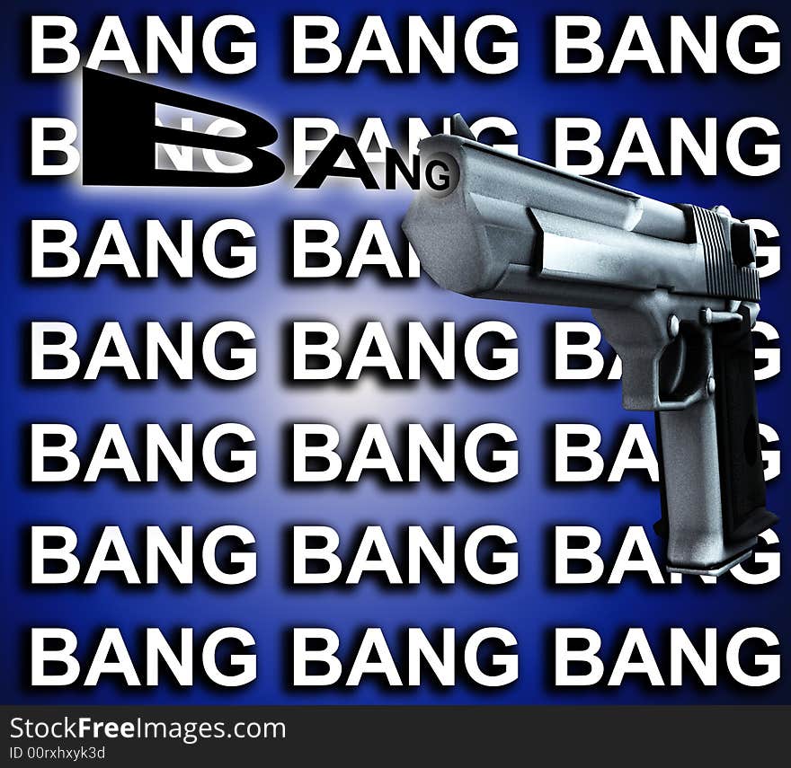 An image of a gun, a good concept for criminal concepts. The bang represents the noise of a gun firing. An image of a gun, a good concept for criminal concepts. The bang represents the noise of a gun firing.