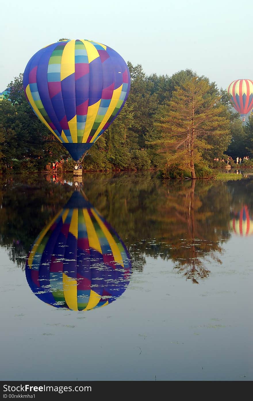 Hot air balloon touching the water