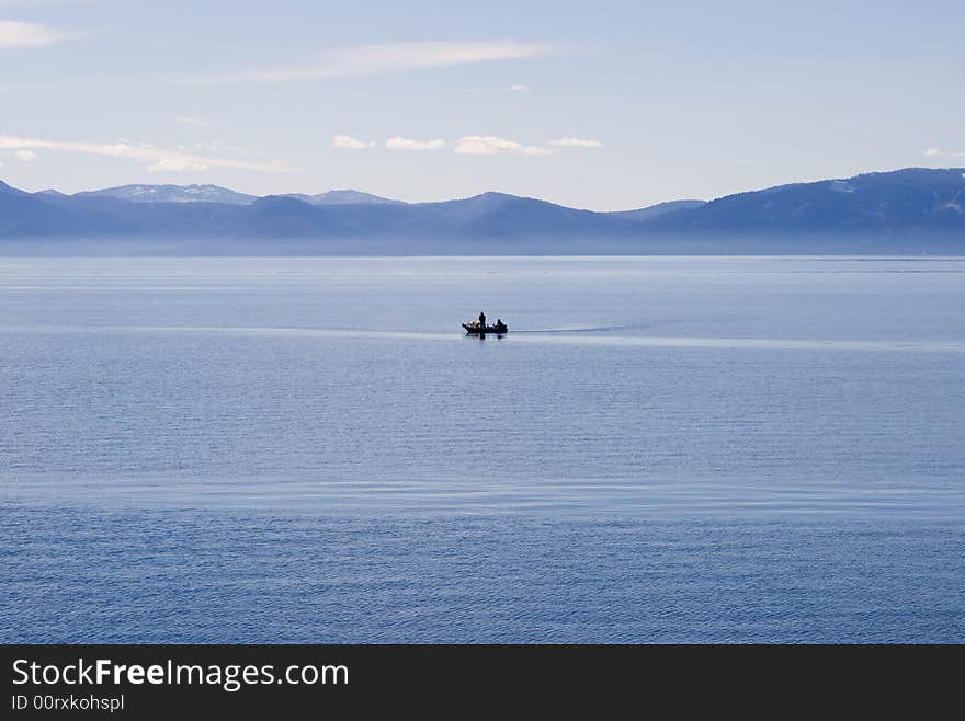 Foggy Lake Tahoe with clouds over it. Foggy Lake Tahoe with clouds over it