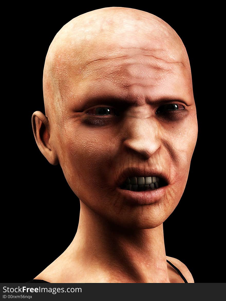 A image of a bald angry zombie women, a good image for Halloween. A image of a bald angry zombie women, a good image for Halloween.