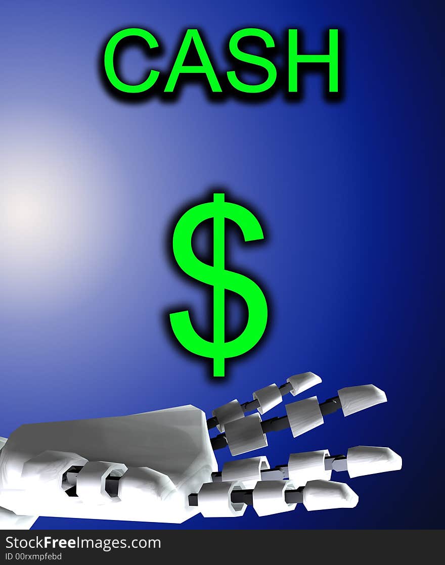 A conceptual image of a robot hand with a dollar, it would be a good image for technology and money concepts. A conceptual image of a robot hand with a dollar, it would be a good image for technology and money concepts.