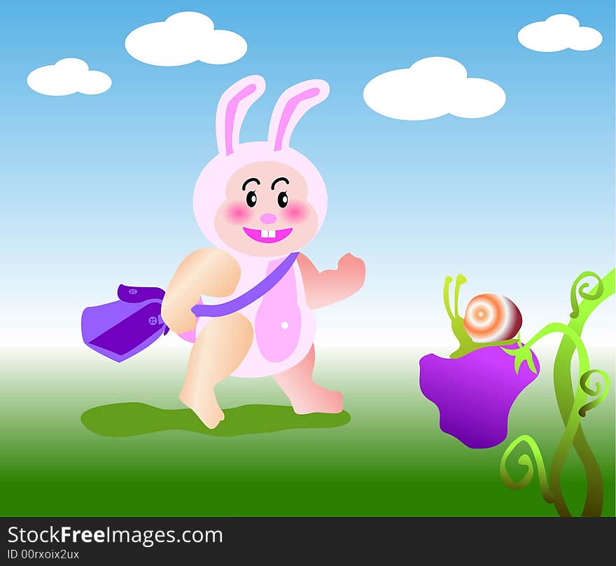 Vector illustration for a baby rabbit first day to school