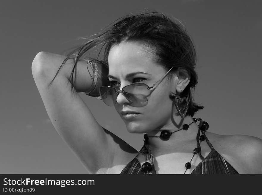 Portrait of fashion model wearing sunglasses. Portrait of fashion model wearing sunglasses