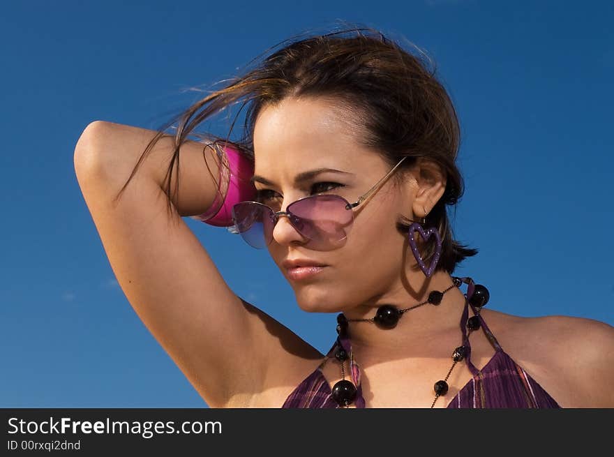 Portrait of fashion model wearing sunglasses. Portrait of fashion model wearing sunglasses