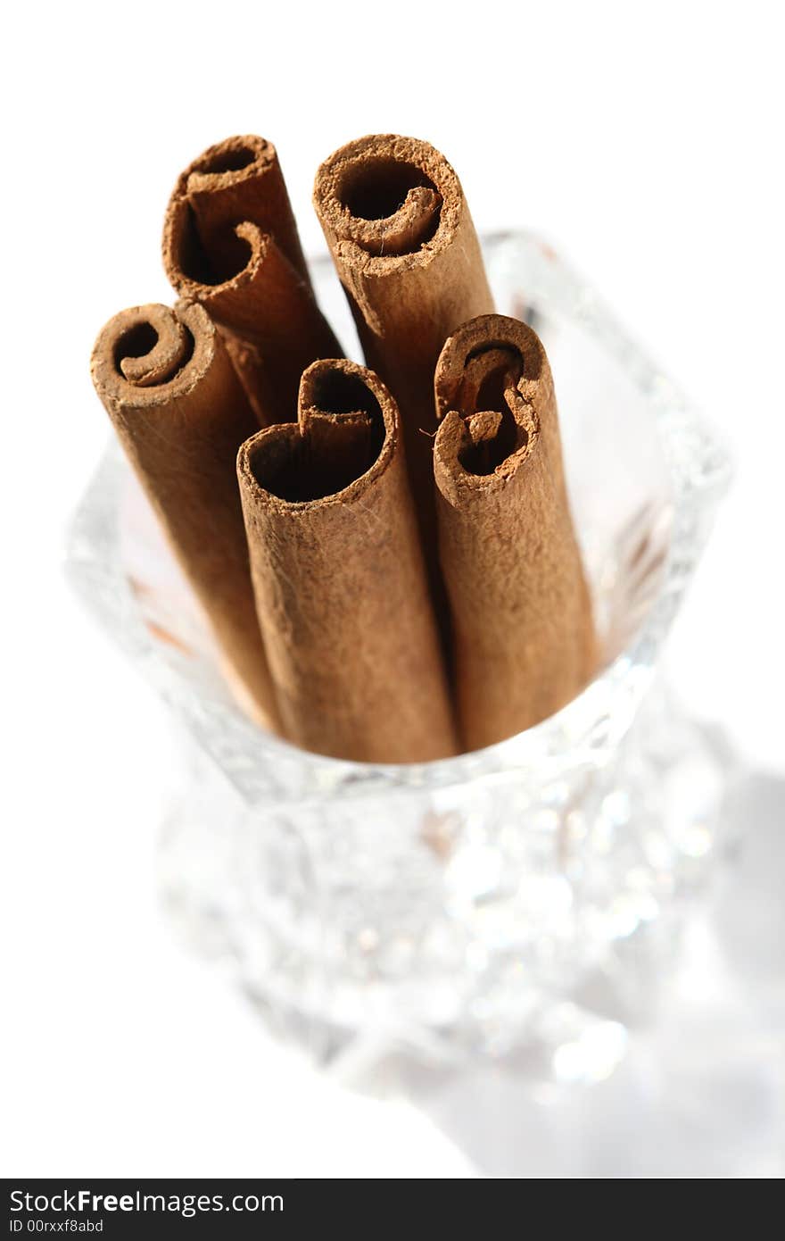 Cinnamon Sticks In A  Crystal Glass Top View