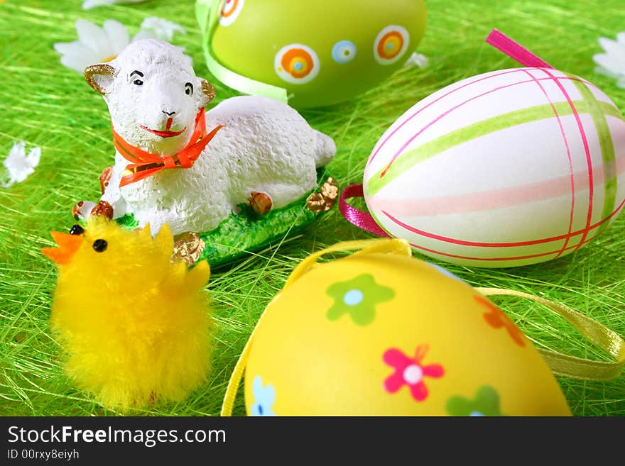 Pastel and colored Easter eggs