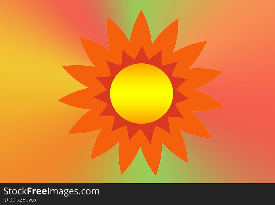 A sun like illustration over various backgrounds