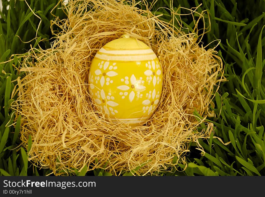 Nest with a painted easter egg. Nest with a painted easter egg