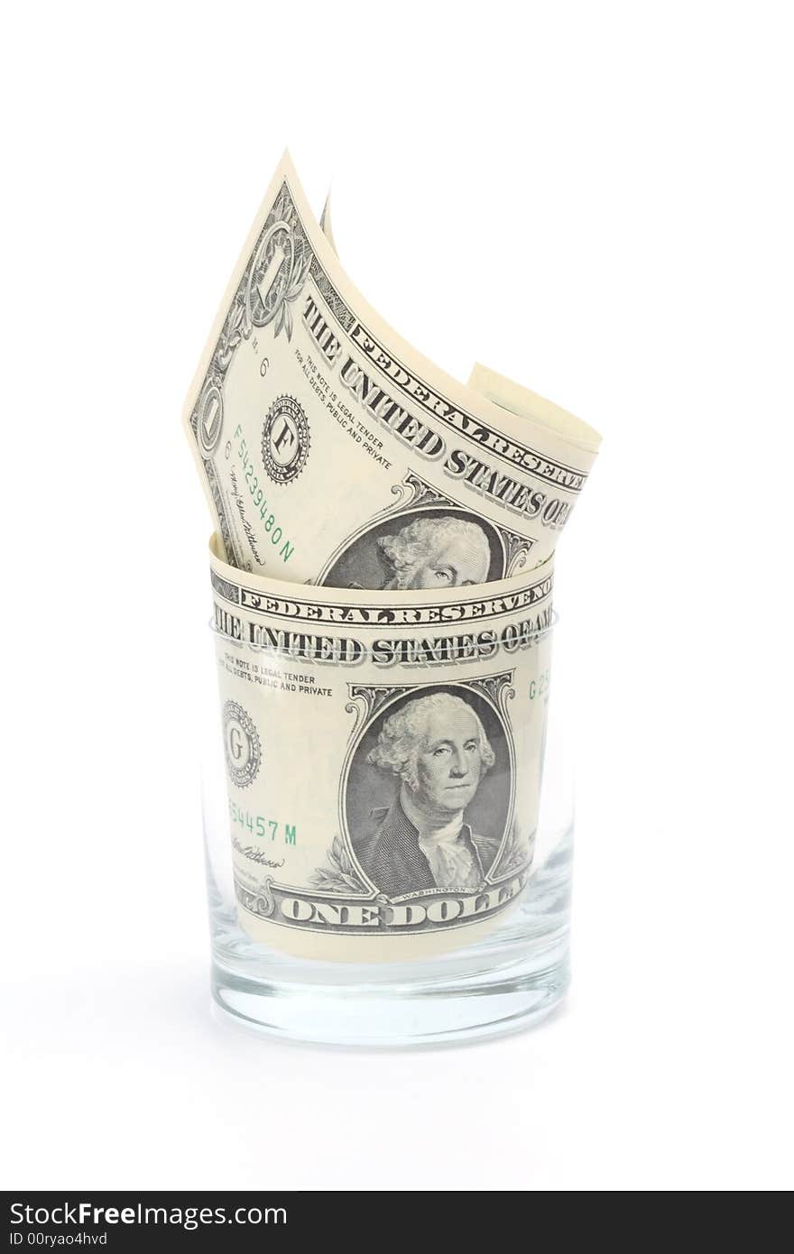 Dollar banknotes in a glass. Dollar banknotes in a glass