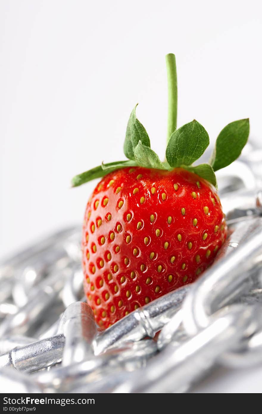 Strawberry laying on a white background among a chain. Strawberry laying on a white background among a chain