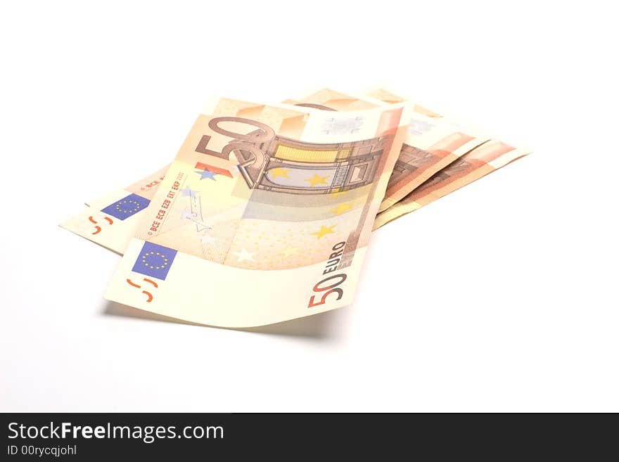 Euro banknotes on white. Euro banknotes on white