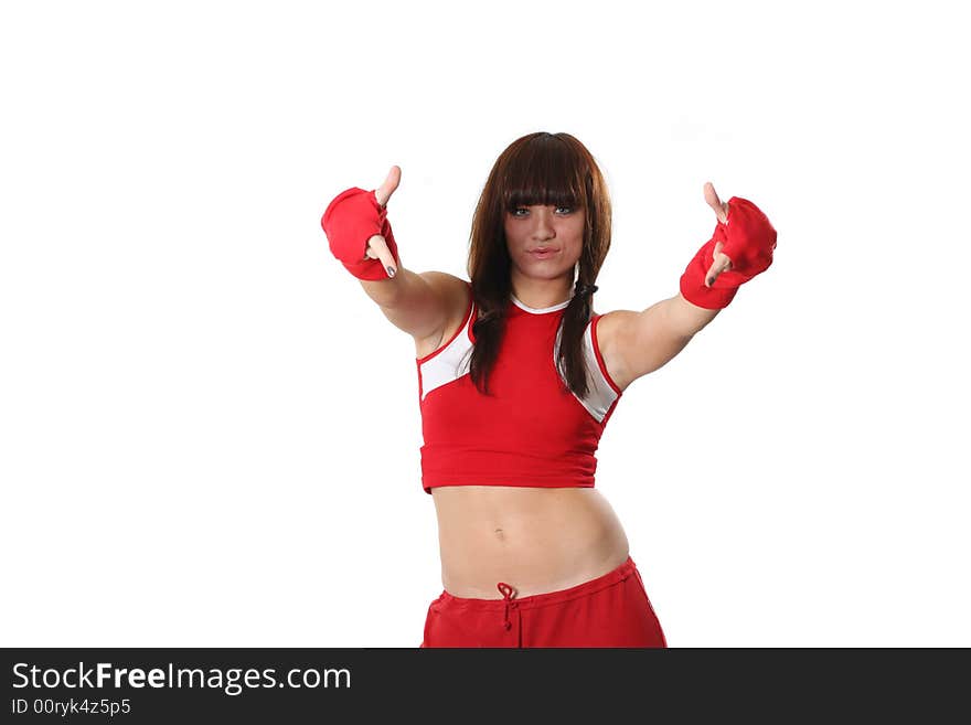 The girl in red clothes dances sports dance. The girl in red clothes dances sports dance