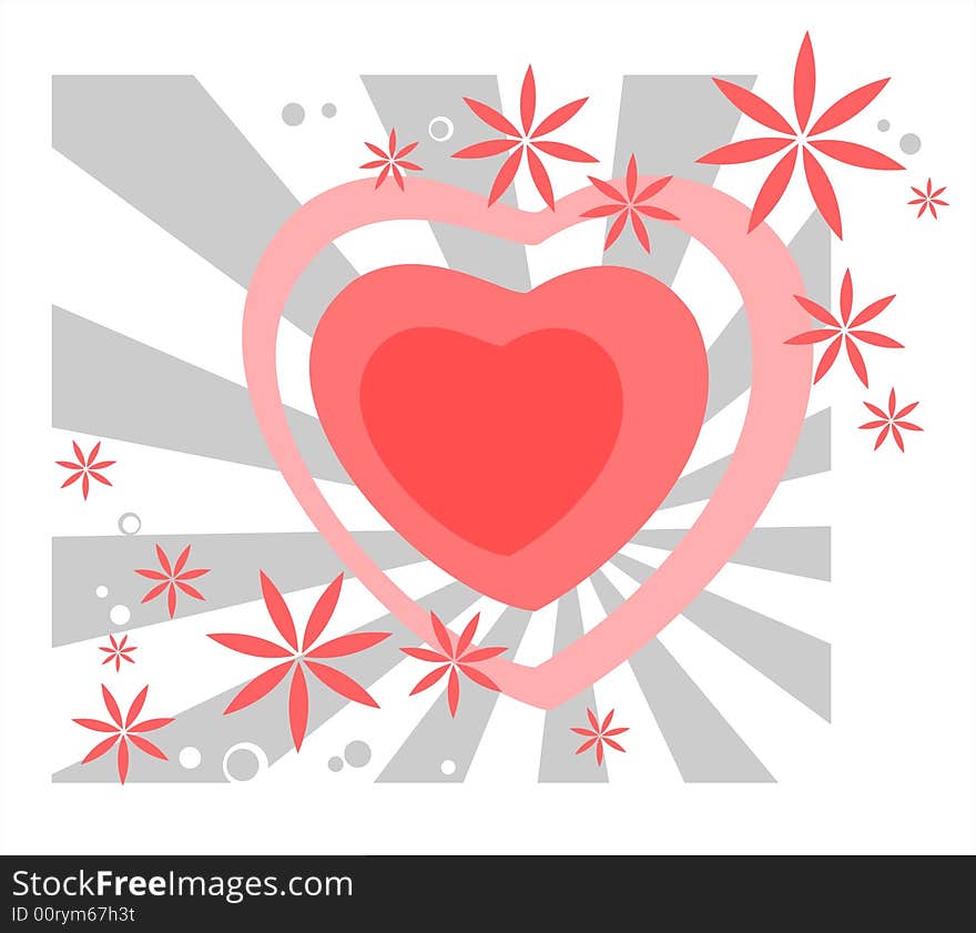 Ornate hearts and flowers on a striped background. Valentine's illustration. Ornate hearts and flowers on a striped background. Valentine's illustration.