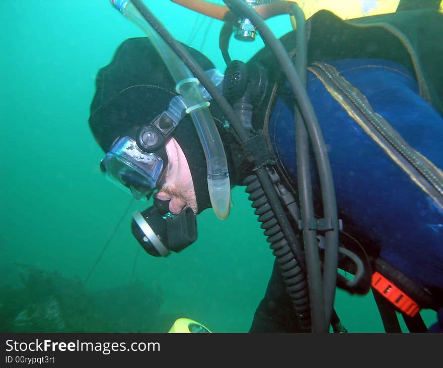 A profile photo of my dive buddy here in British Columbia.  Remember this water is 45F, no wonder those lips look frozen!. A profile photo of my dive buddy here in British Columbia.  Remember this water is 45F, no wonder those lips look frozen!