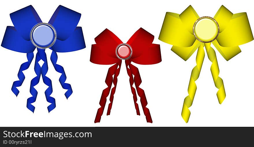 Colorful bow,red blue and yellow on wtite background