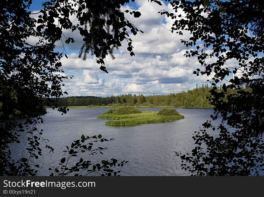 Landscape with river; forest and island. Landscape with river; forest and island