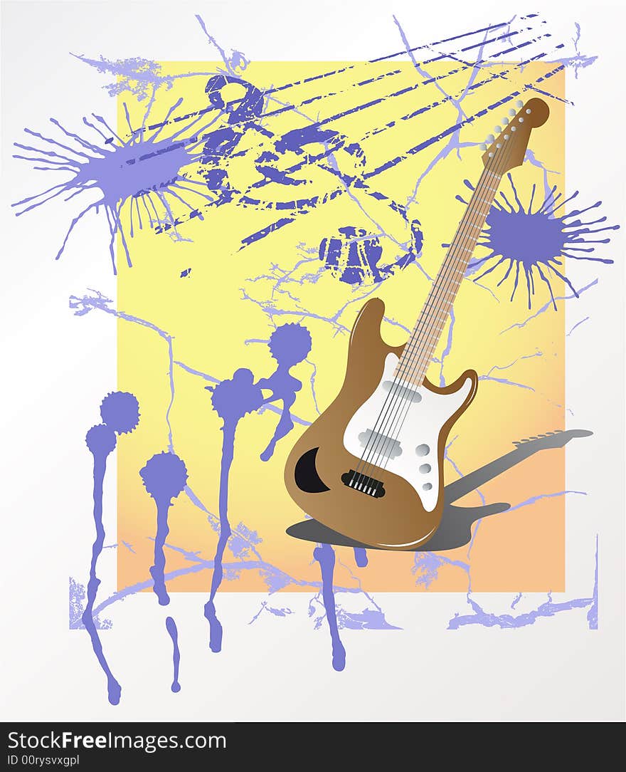 Electric guitar on a background of grunge design elements