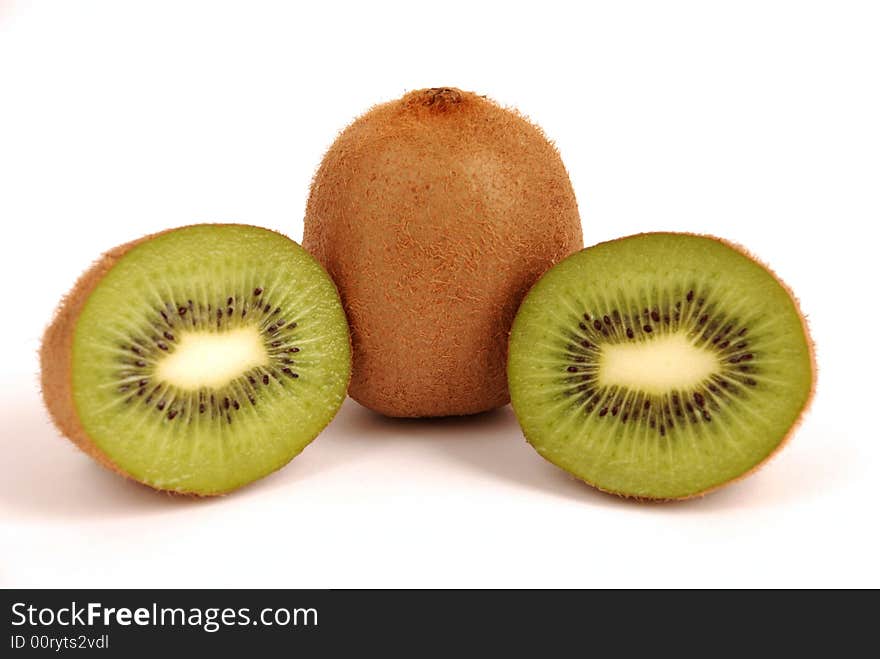 Kiwi fruit with slices on wight background