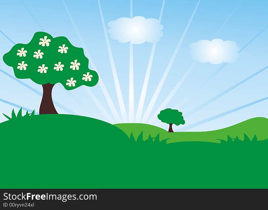 Spring landscape with trees - vector illustration