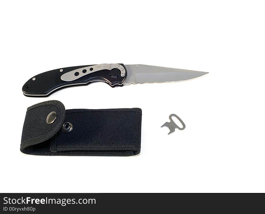 Lock blade knife with web pouch and key. Lock blade knife with web pouch and key