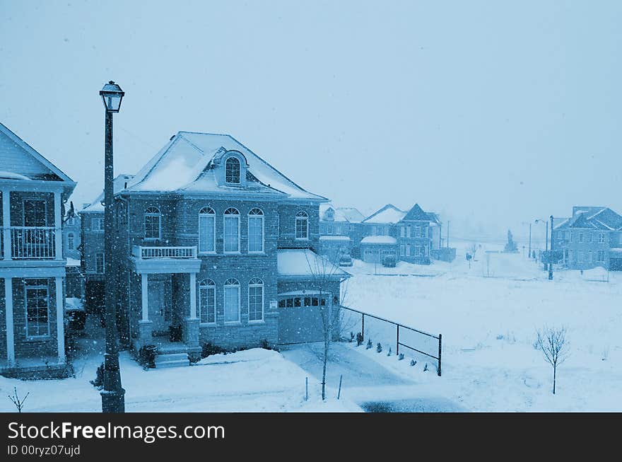 Blue House and Snow