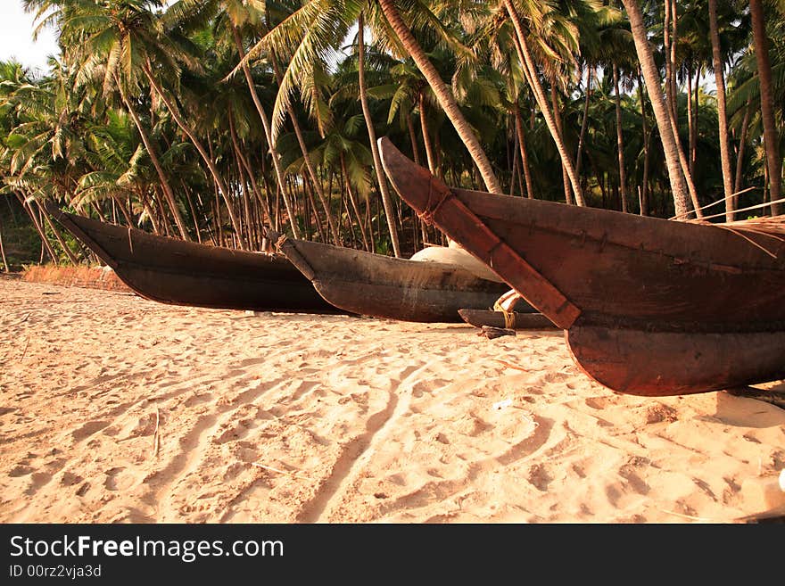 Outriggers on cola beach Goa India. Outriggers on cola beach Goa India