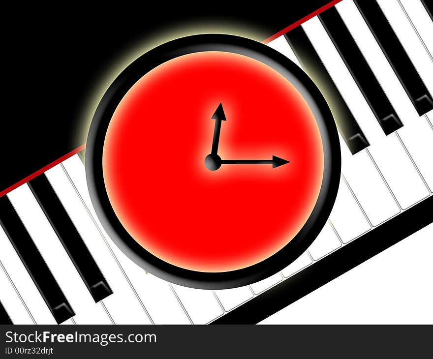 Hours on a background of keys of the piano. Hours on a background of keys of the piano