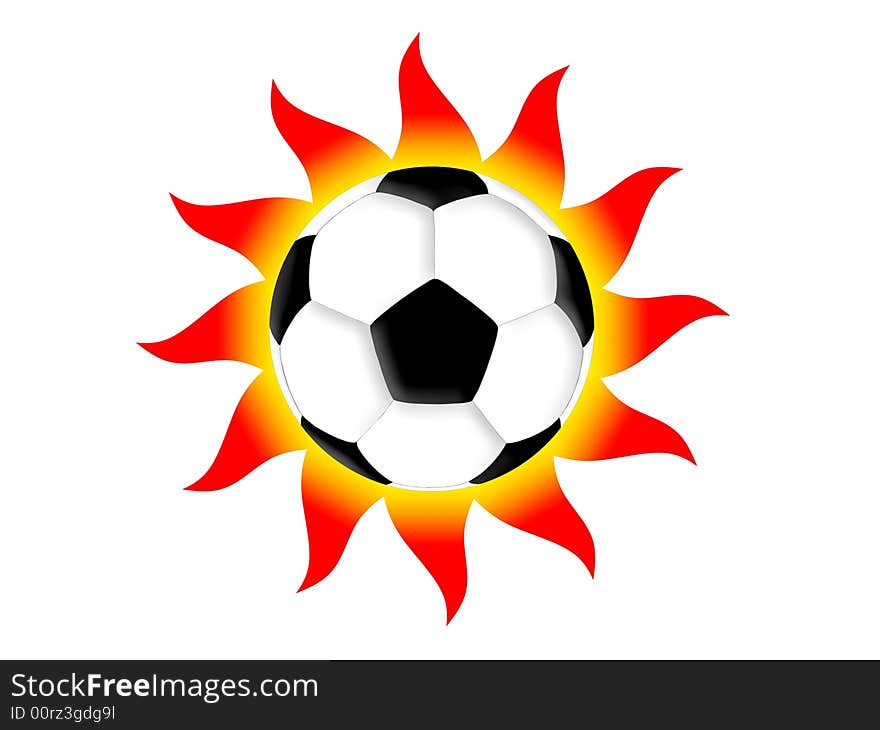 Football and red sun on a white background. Football and red sun on a white background