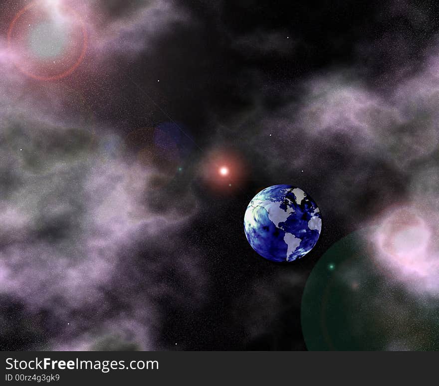 Space with sun earth and nebula. Space with sun earth and nebula