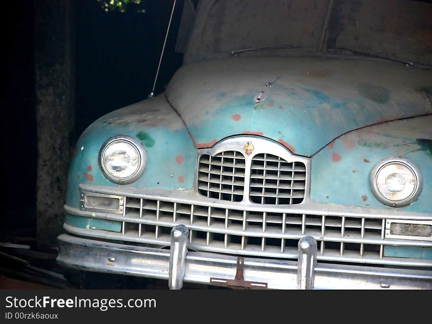 Antique car in the process of being restored