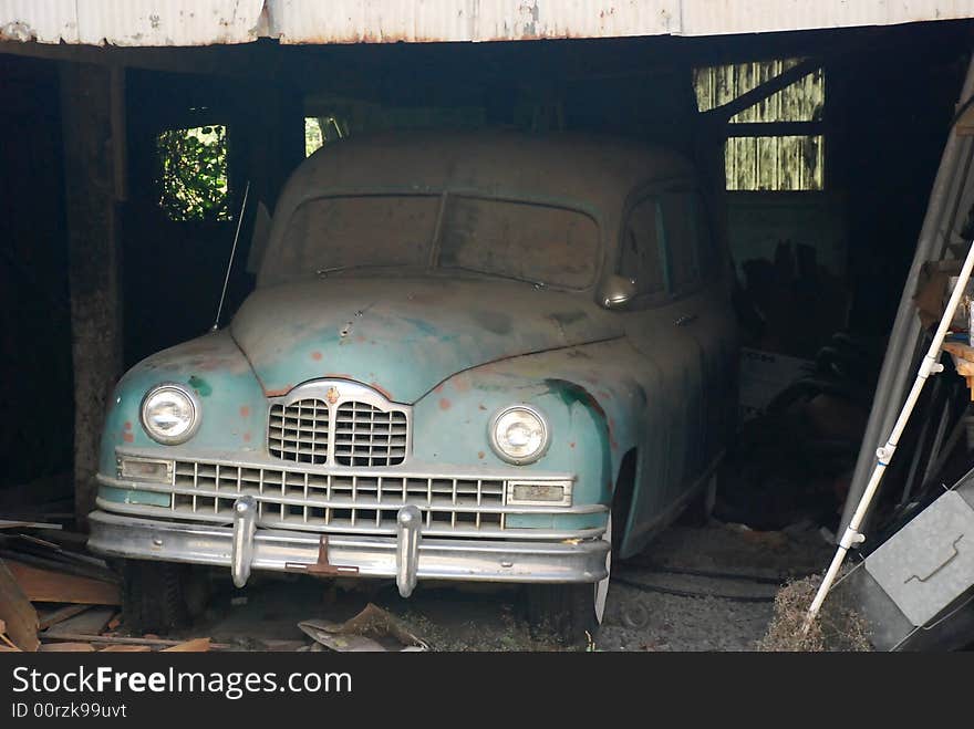 Antique car in the process of being restored