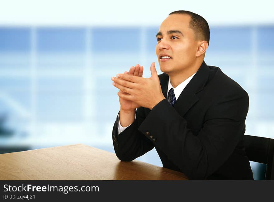 Business man clapping hand during meeting. Business man clapping hand during meeting