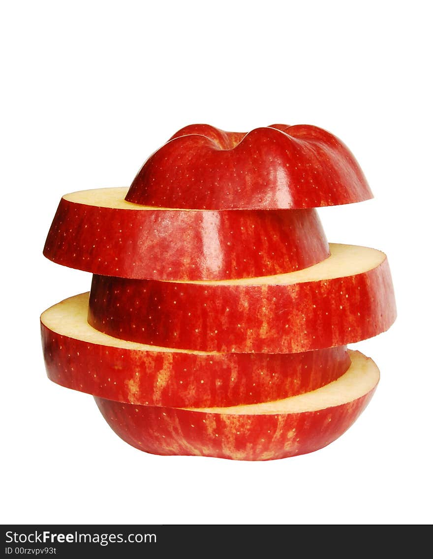 Cut red apple on a white background