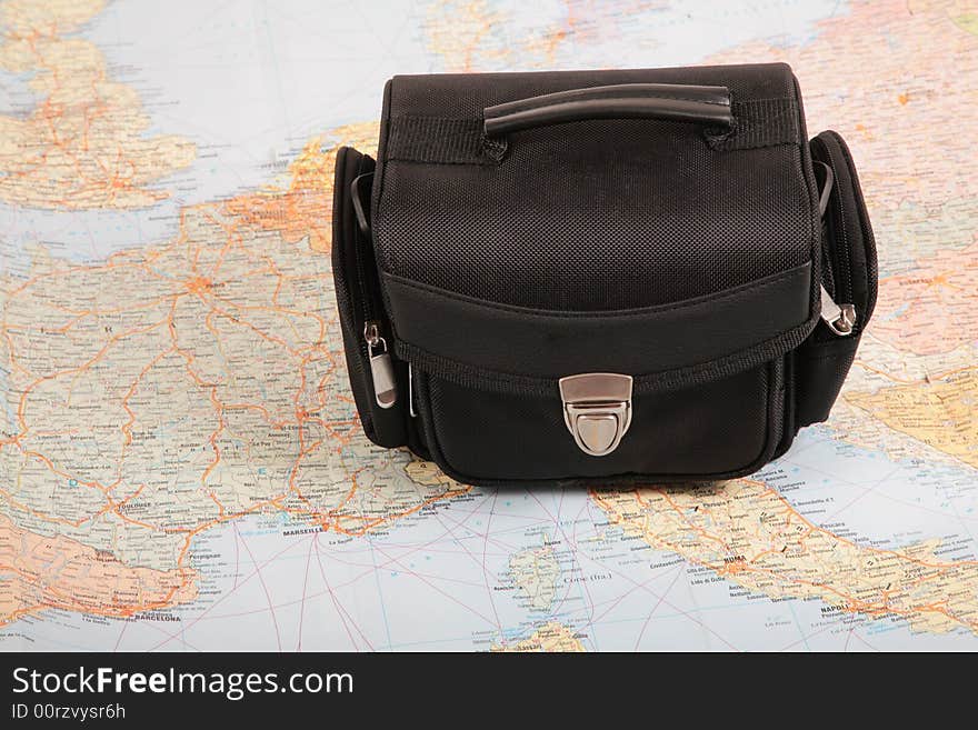 Black bag on map of europe