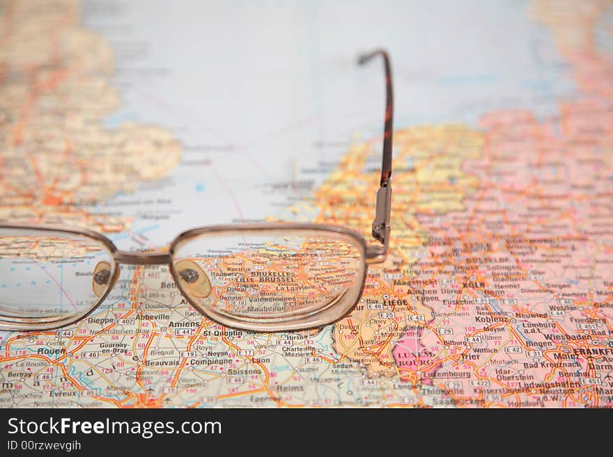 Glasses on map