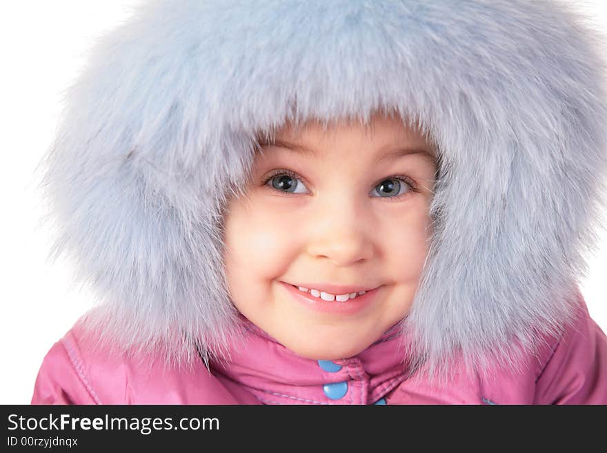 Portrait of little girl in furry hat 2