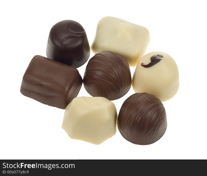 Lots of belgian pralines isolated on a white background