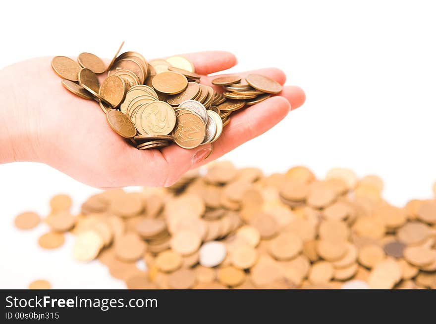 Coins in woman s hands