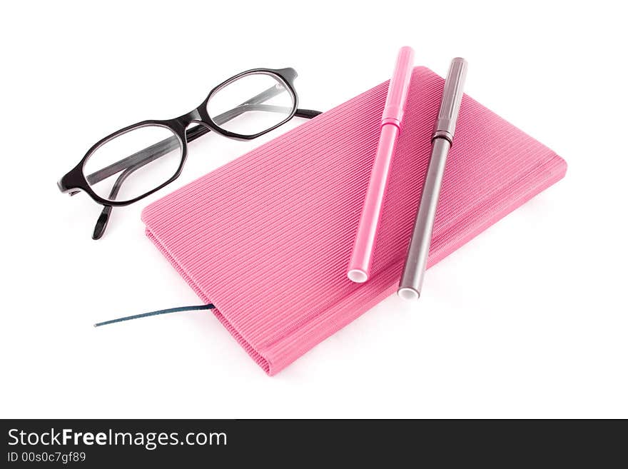 Purple Book, Glasses And Markers