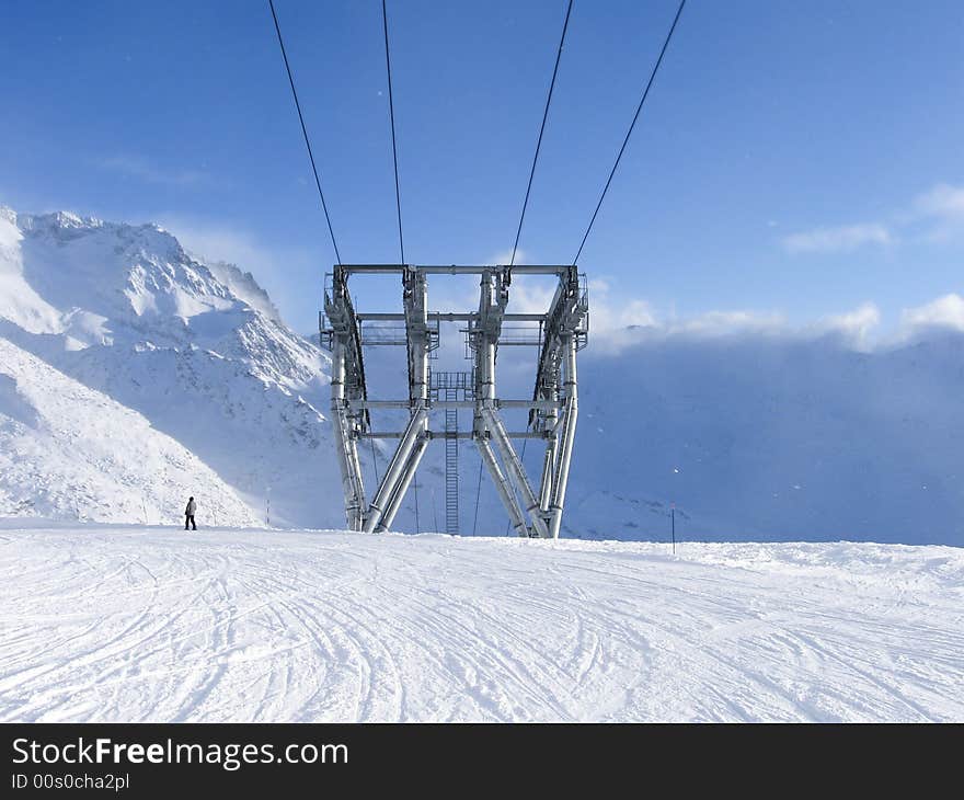 Lone Skier In Val Thorens Resort France