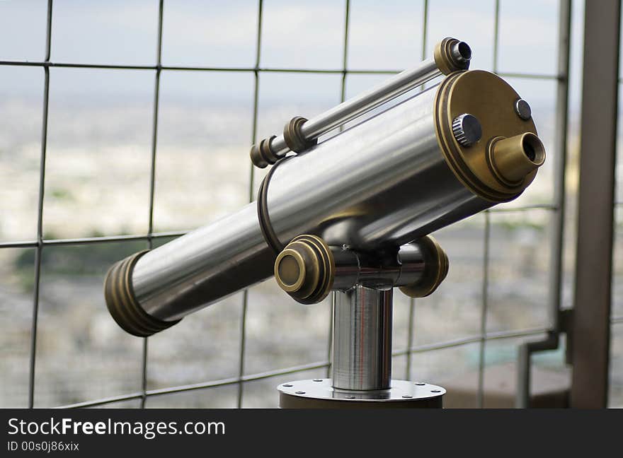 View of monocular telescope at eiffel tower