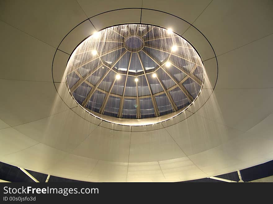 Circular Waterfall Ceiling At Madrid Airport