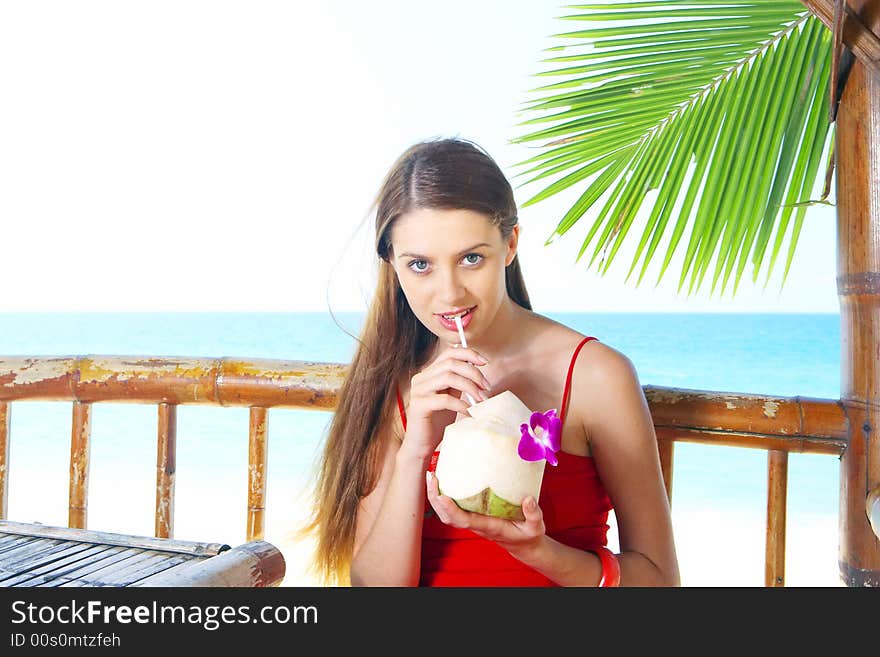 Portrait of attractive female having fun in tropic environment. Portrait of attractive female having fun in tropic environment