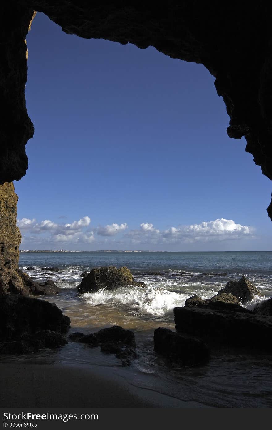 Natural Hole In Rock In Portugal