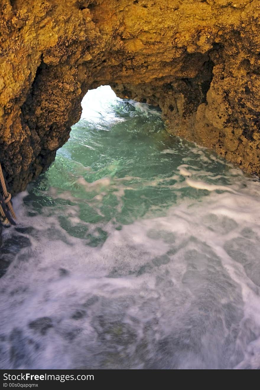 Water flowing through a rock