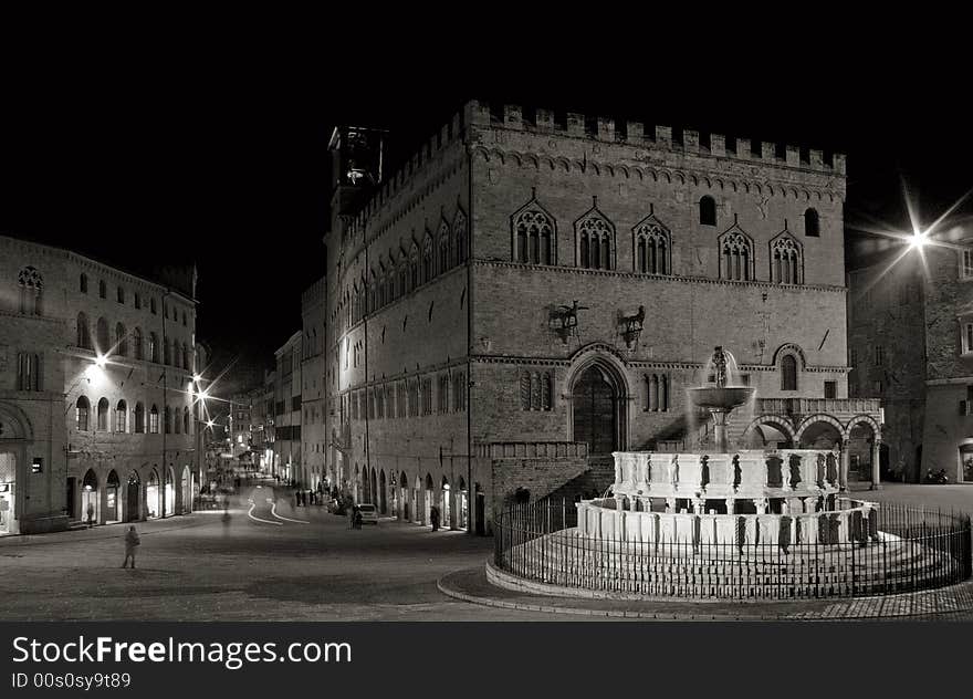 Night shot of fontana maggiore and palazzo dei priori, perugia, italy. Night shot of fontana maggiore and palazzo dei priori, perugia, italy