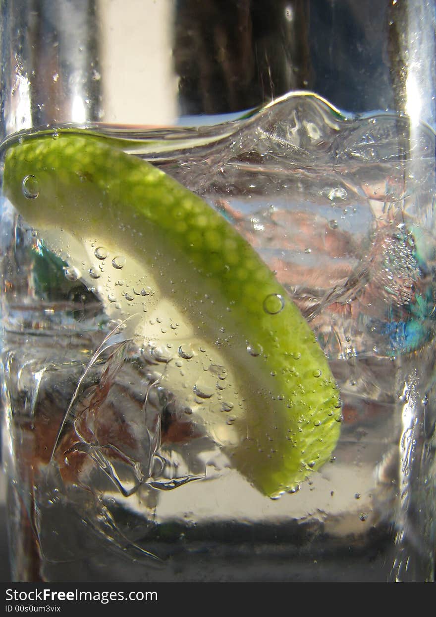 Lemon and Ice in glass